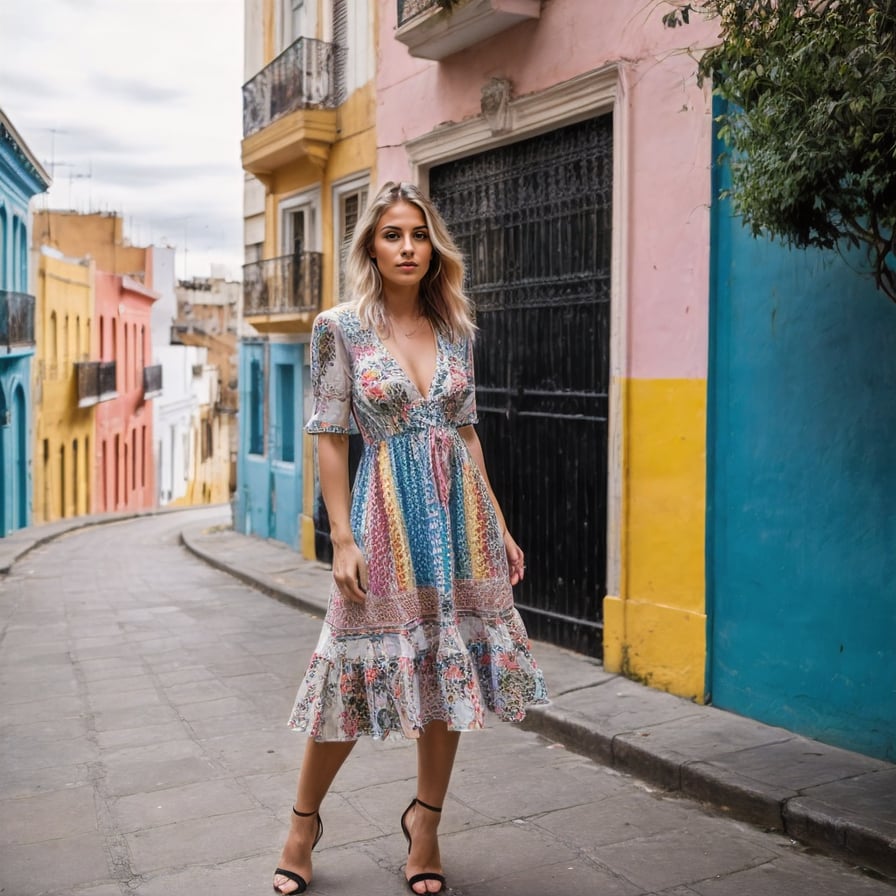 Dynamic urban explorer, bustling streets, graffiti art walls, and streetlights.