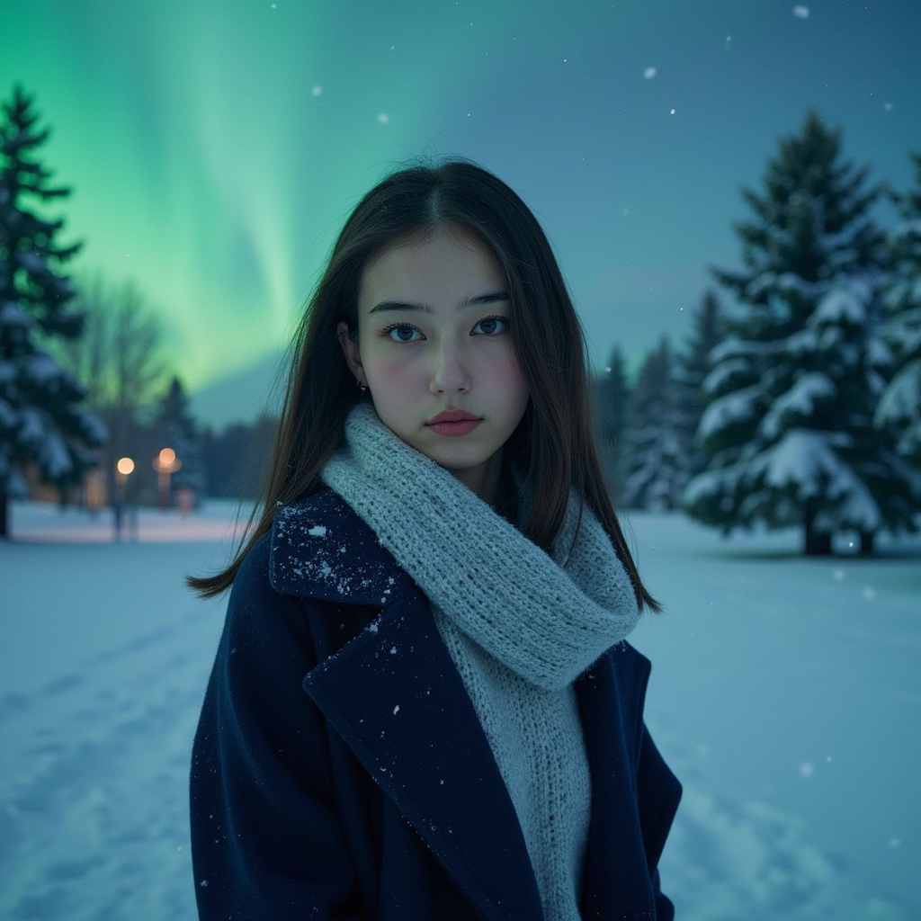 A highly realistic, highly detailed, HDR waist-up cinematic winter portrait of a