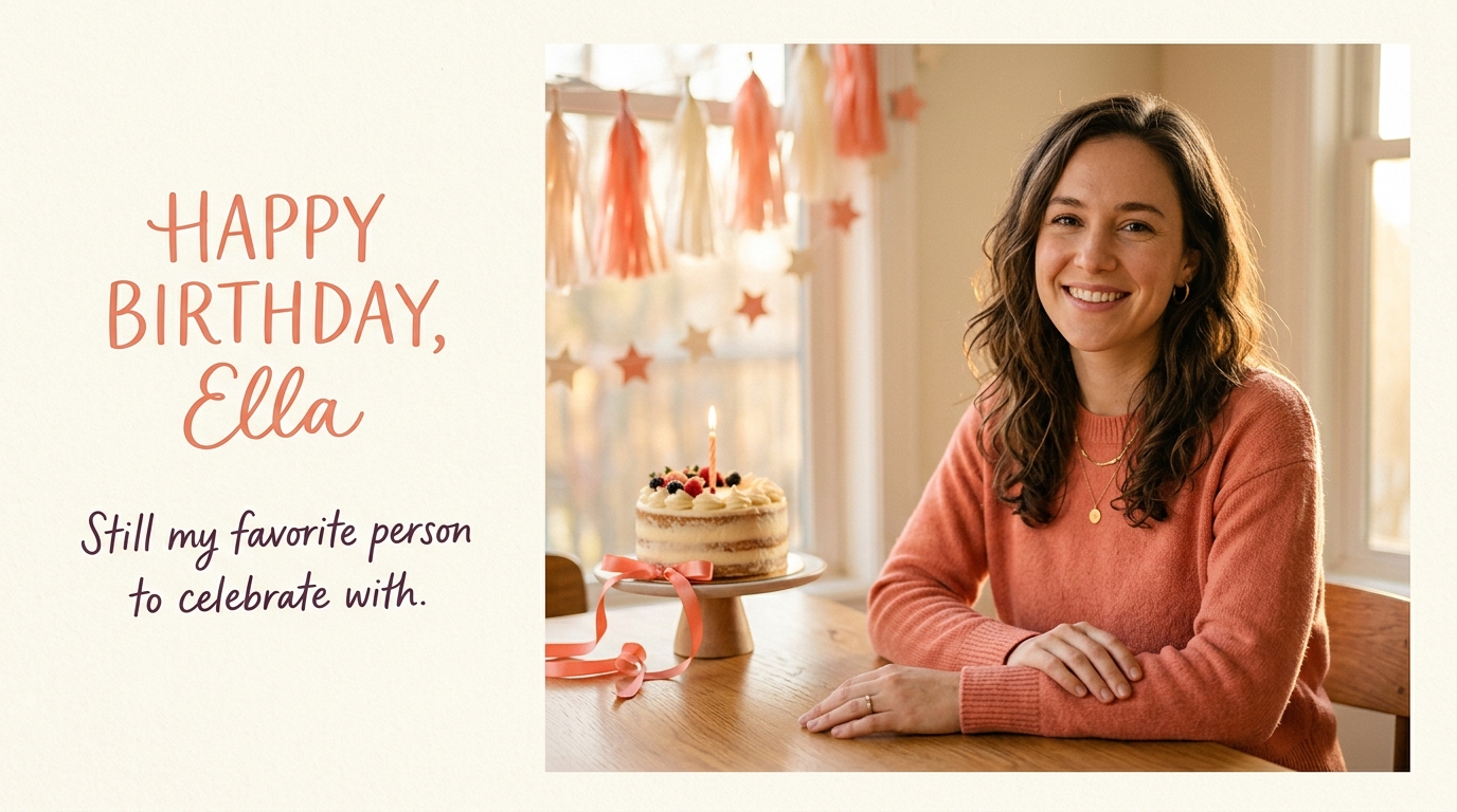 Styled birthday portrait turned into a personalized greeting card
