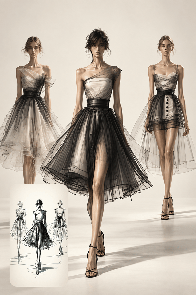 Fashion sketch to realistic
outfit