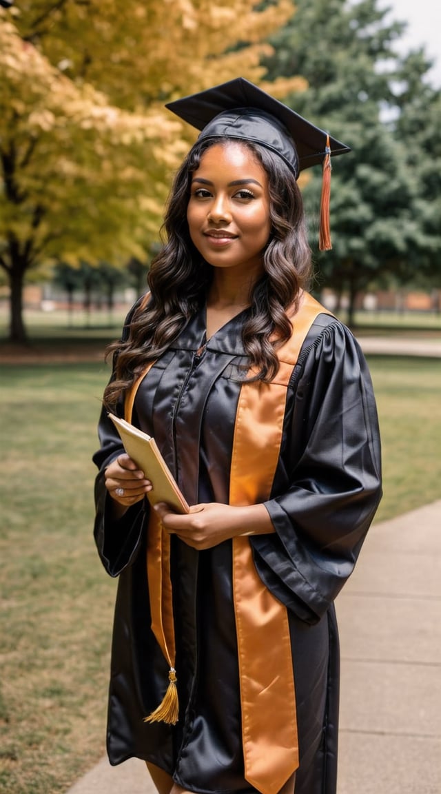 Graduate woman, academic regalia, celebrating achievement and mentorship.