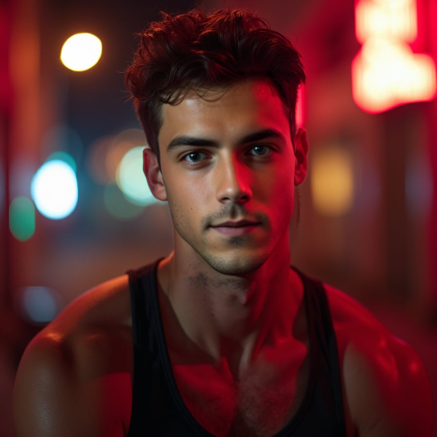 man with a slightly mysterious and engaging vibe. He has a confident smile or a thoughtful gaze, set against a visually appealing urban or studio backdrop. The lighting adds depth, making the image perfect for drawing attention on social media