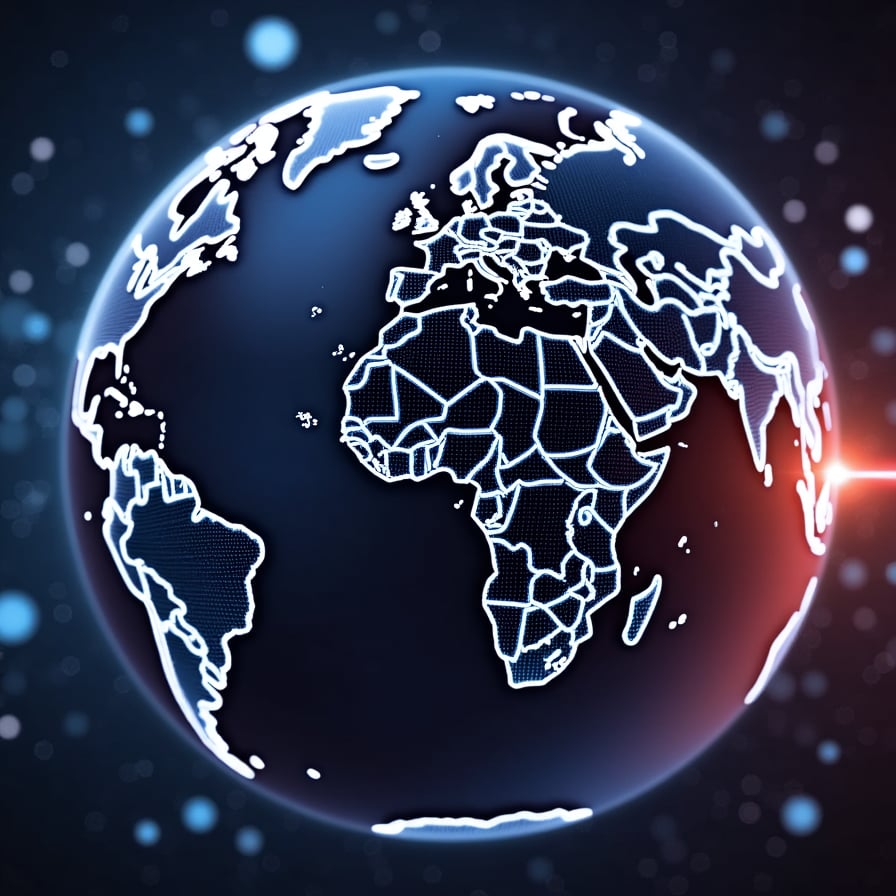 Futuristic digital globe with AI and data lines, visualizing global growth, modern infographic background, high-tech style