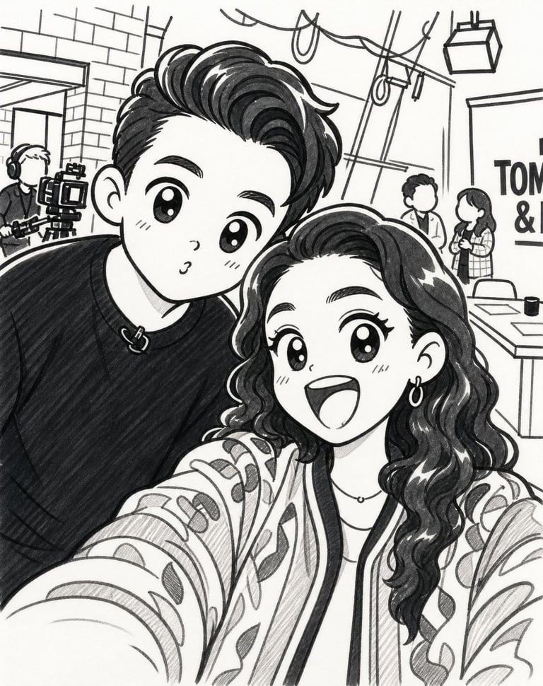 Convert the uploaded photo into a cute black-and-white hand-drawn doodle illustr