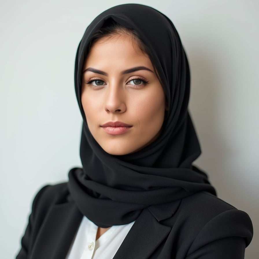 A passport-size photo of a person wearing religious attire, such as a hijab, turban, or skullcap. The background is plain white, and the attire does not cover the face. The lighting is even, with no shadows, and the individual maintains a neutral expression