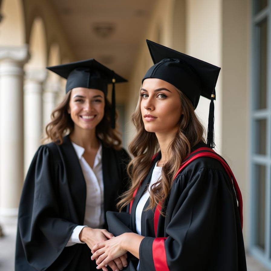 Graduate woman, academic regalia, celebrating achievement and mentorship.