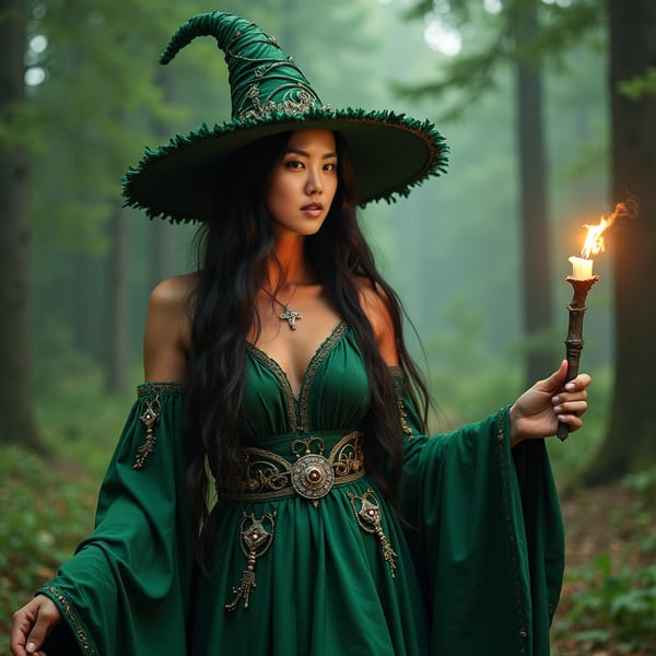 woman in green outfit