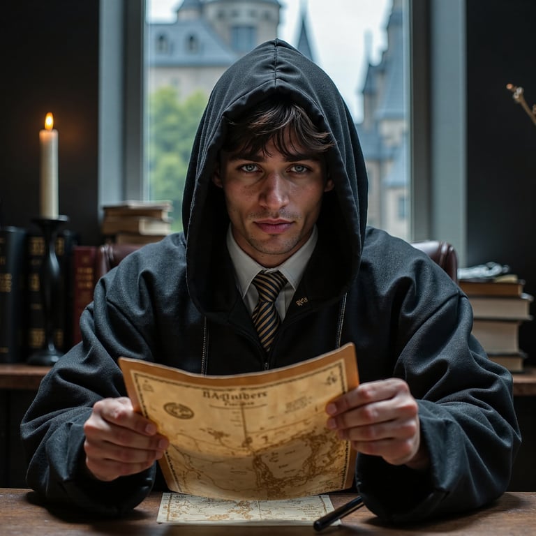 Hyper-realistic HDR close-up of a 17-year-old male Hogwarts student with pale sk