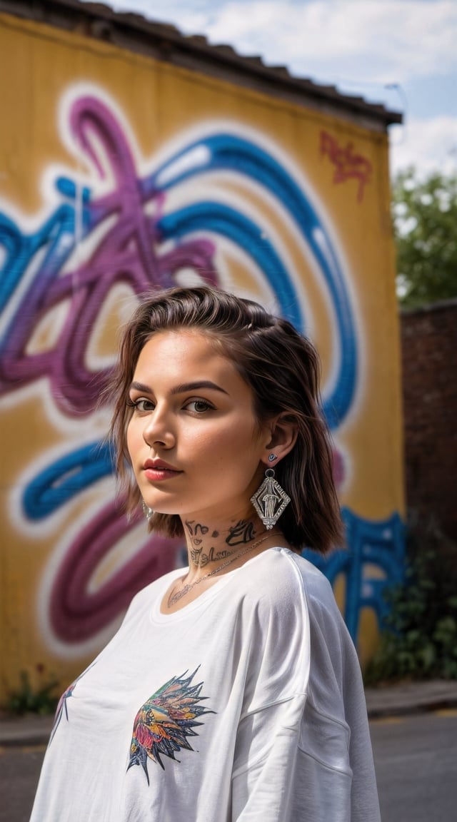 Punk style woman, graffiti alley, intricate details, noir vibe.