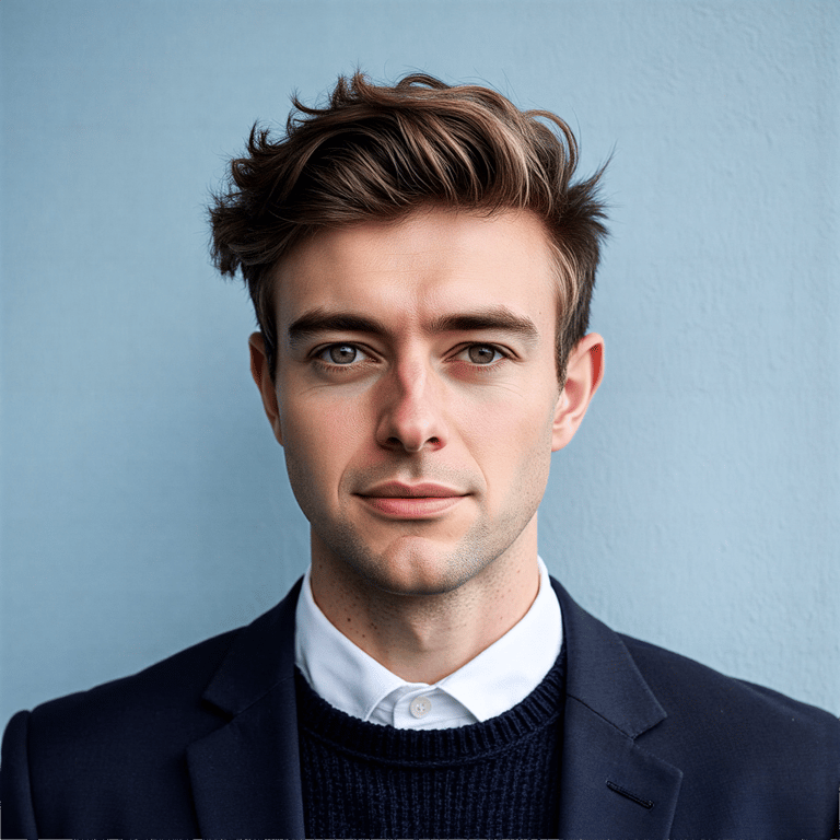 A highly detailed, highly realistic HDR passport-style portrait of a man in his 