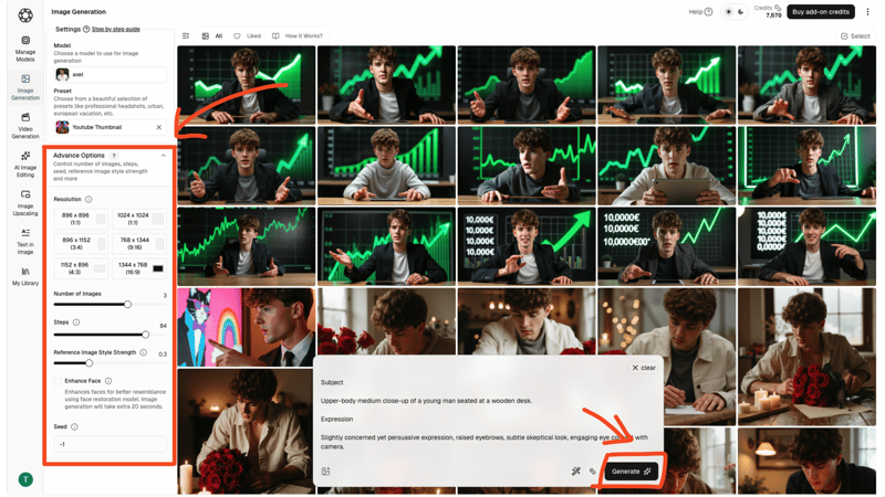 Select Advance Options and Press Generate