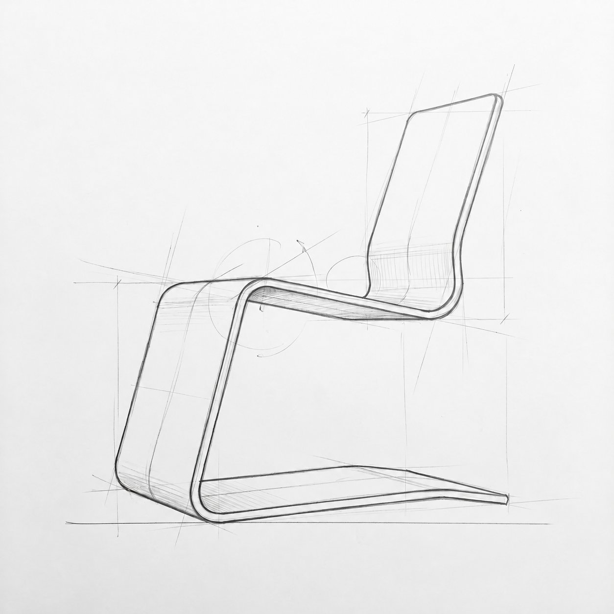 Side-view sketch of a chair formed from one continuous folded
ribbon
