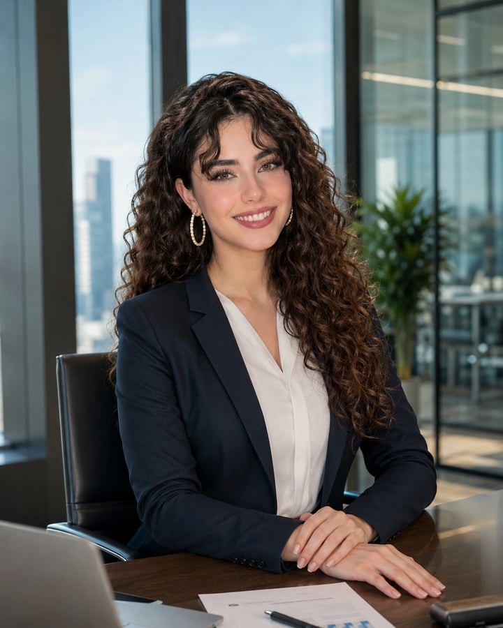 Professional AI headshot of a woman in a modern office
