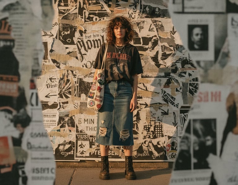 A highly realistic editorial photograph of a young woman standing in front of a 