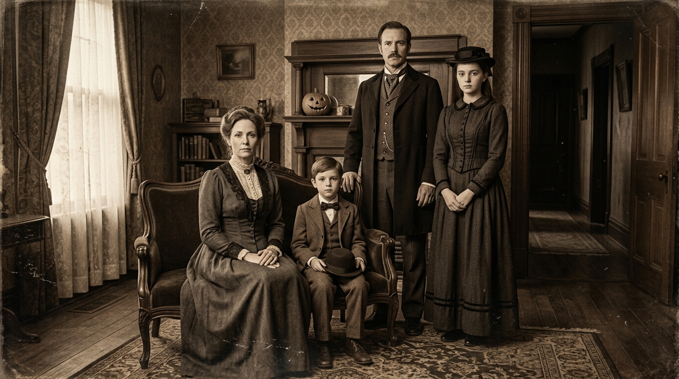 Vintage haunted family Halloween portrait