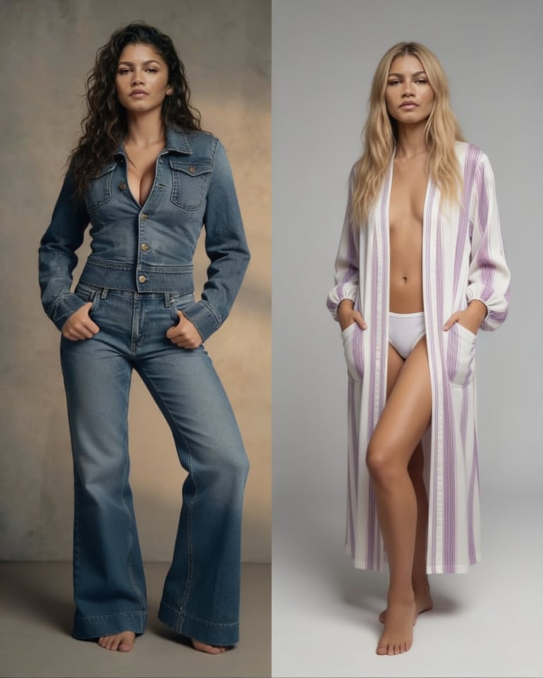 This is a precise clothing-only edit of TWO separate existing photographs.
ABSOL