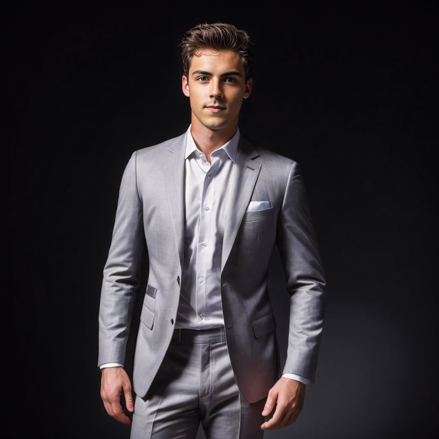 Confident man in suit, city backdrop, professional, bokeh.