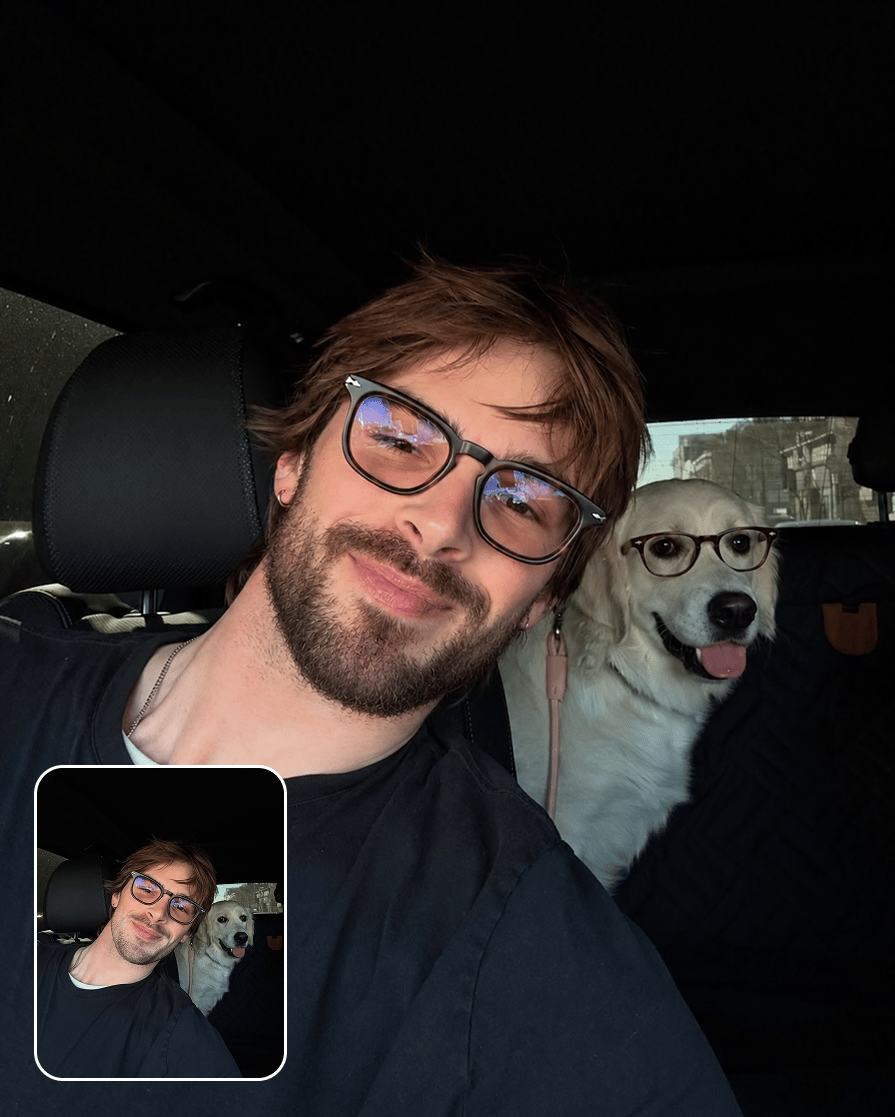 Beard and glasses on man and
dog