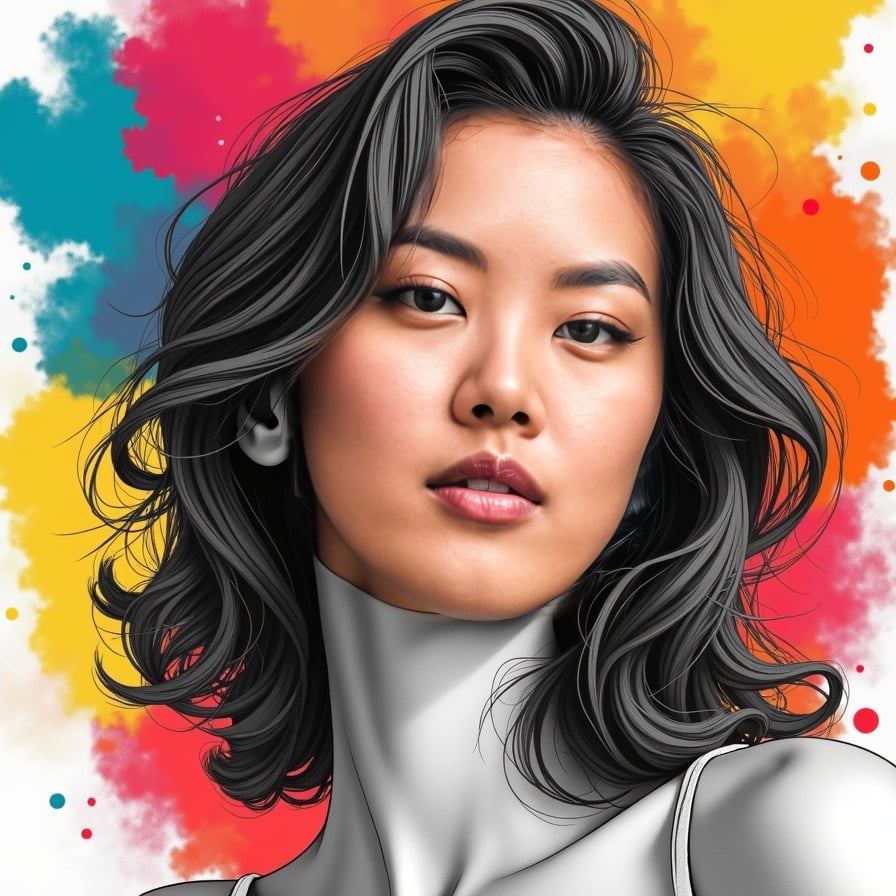 Expressive sketch character, vivid hues, textured lines, and artistic flair.