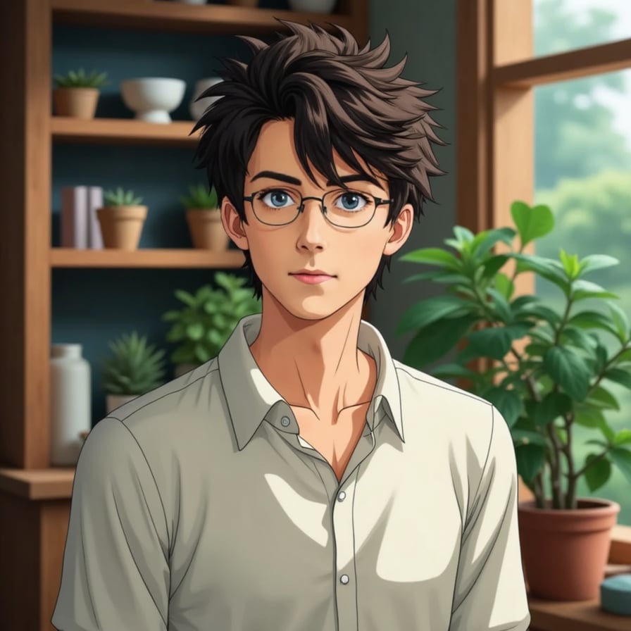 Man in a faithful recreation of an iconic Studio Ghibli scene, matching the original colors, composition, and animation style.