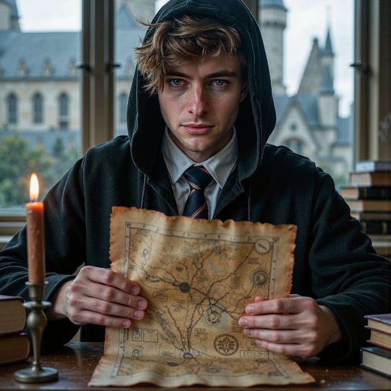 Hyper-realistic HDR close-up of a 17-year-old male Hogwarts student with pale sk