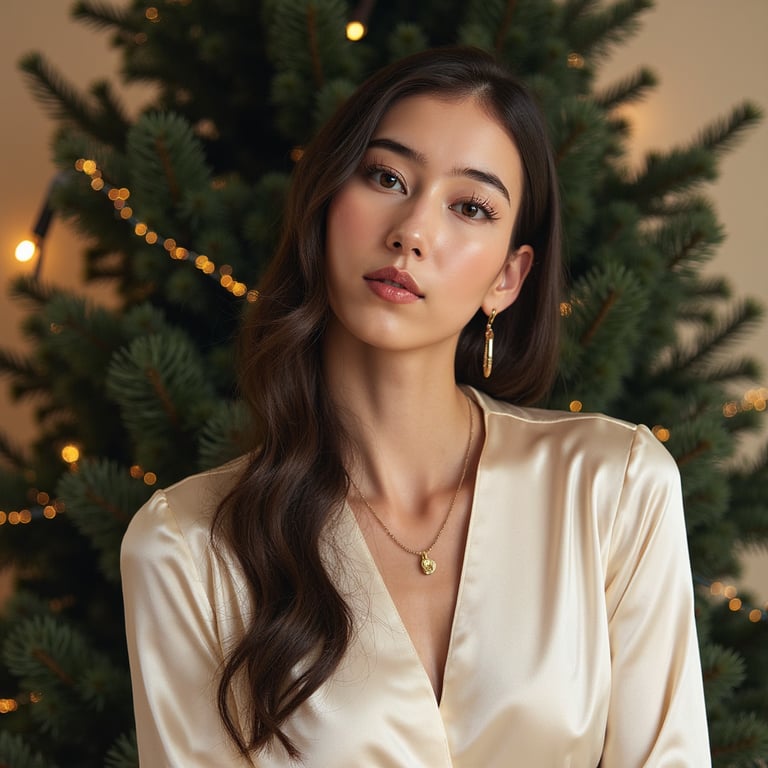 Head-and-shoulders portrait of a woman against a clean, elegant evergreen backdr
