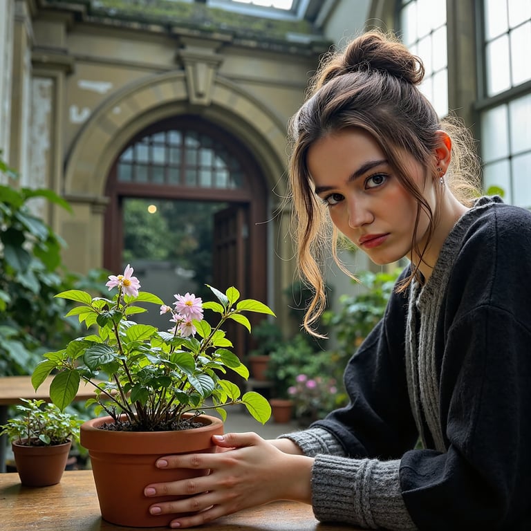 Highly realistic HDR close-up of a 16-year-old female Hogwarts student with warm