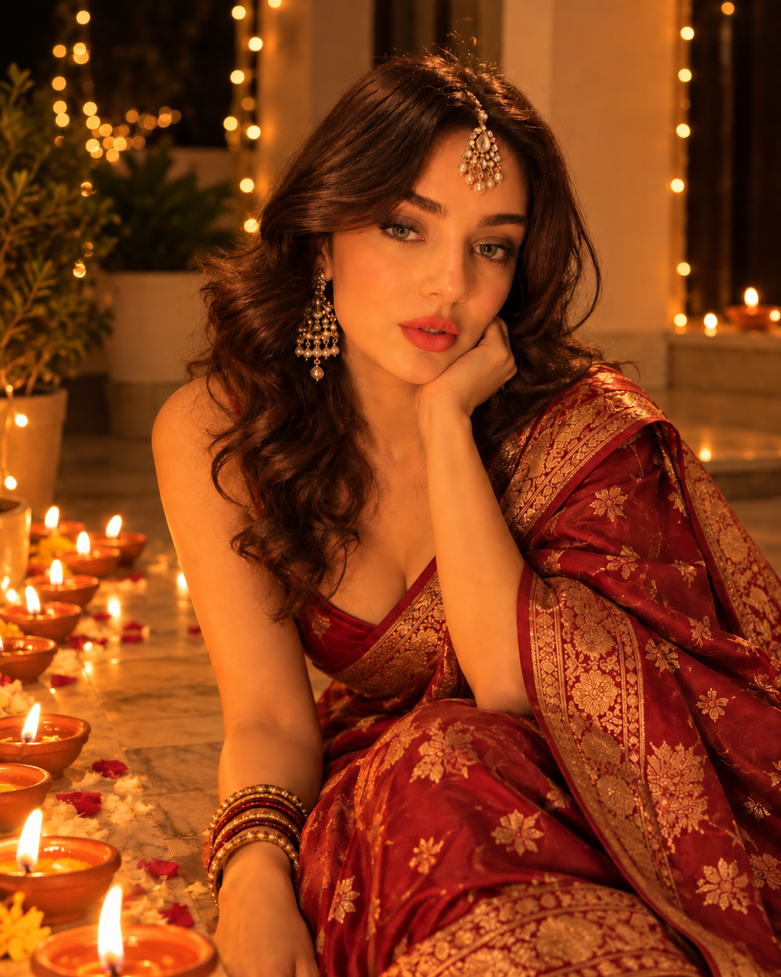 AI Diwali portrait from a vague prompt showing flat lighting and overly orange skin
