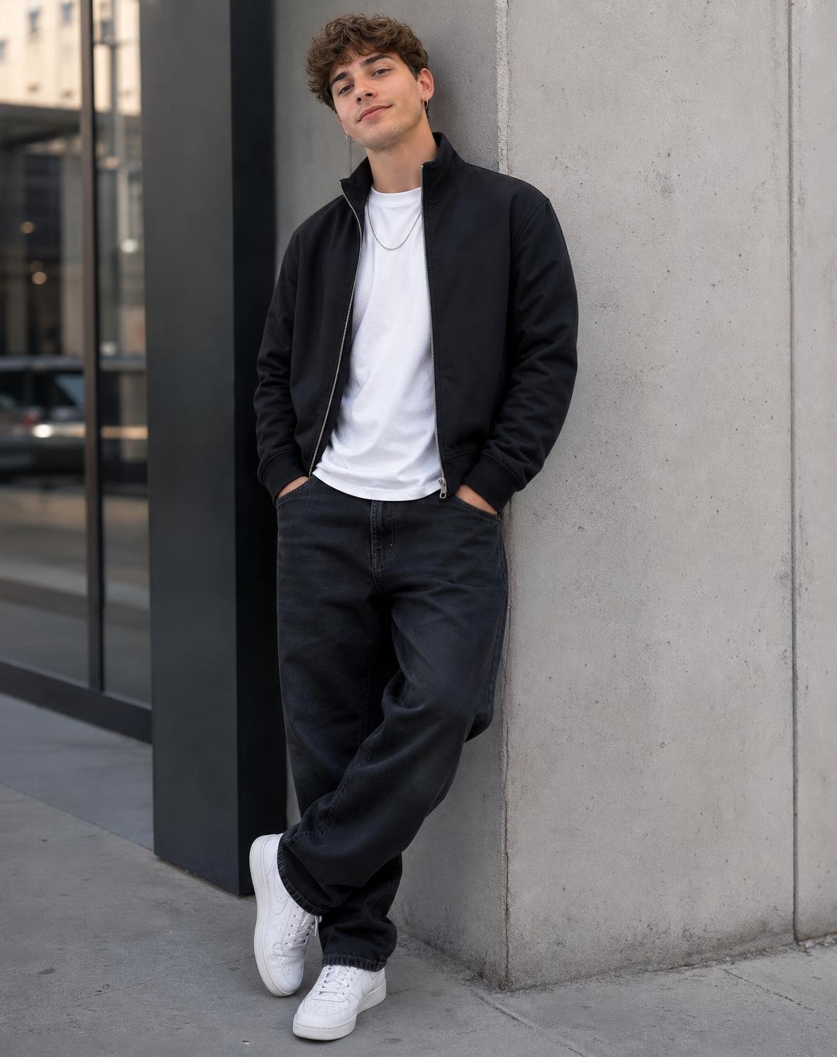 Generate the given reference image into a stylish streetwear look, /fullbody /streetstyle /urbanlight /lookbook, modern outfit styling, clean city background, realistic face and clothing, vertical social image, no text.