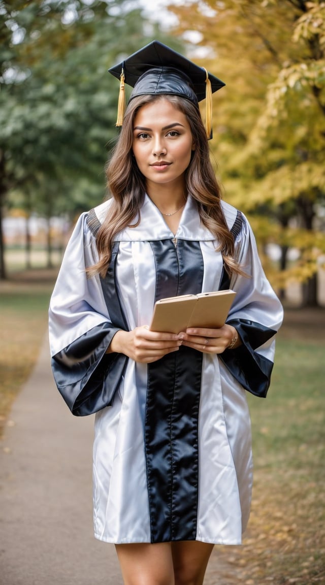 Graduate woman, academic regalia, celebrating achievement and mentorship.