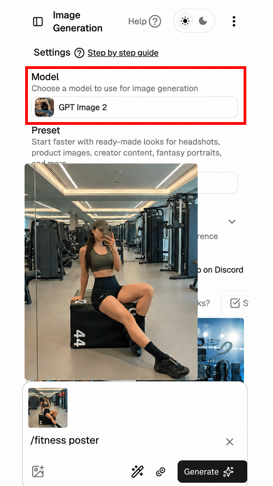 A gym mirror selfie used as the input photo for a fitness poster edit