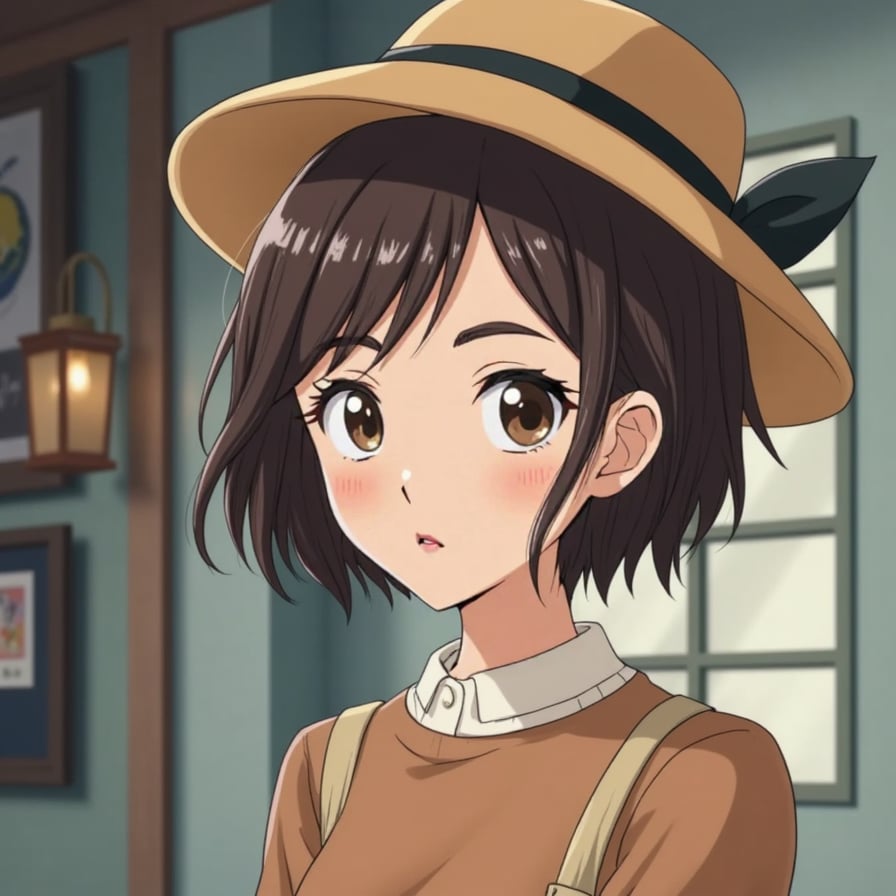 A woman depicted precisely as a character from one of Studio Ghibli's famous scenes, perfectly replicating the original animation style, mood, and details.