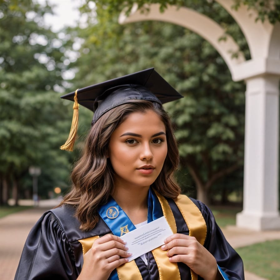Graduate woman, academic regalia, celebrating achievement and mentorship.