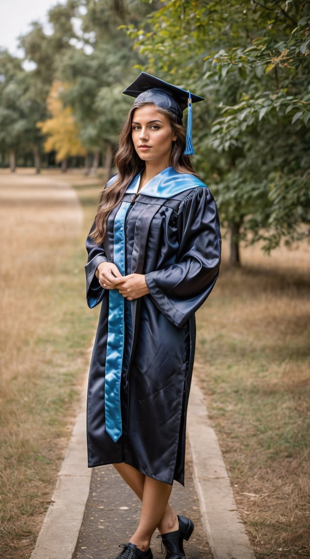 Graduate woman, academic regalia, celebrating achievement and mentorship.