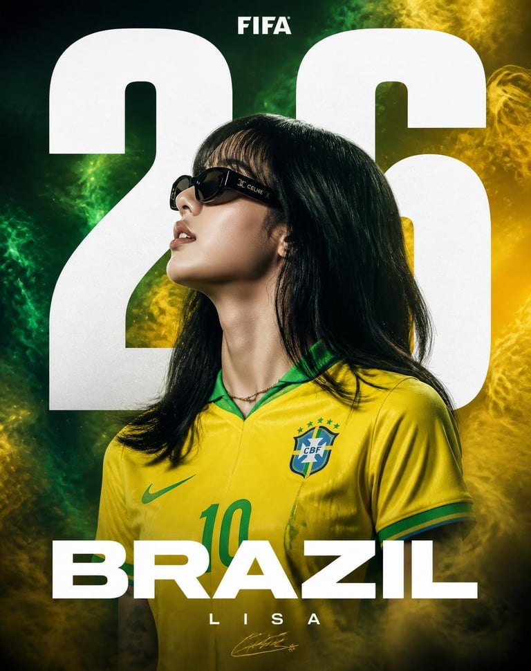 4:5 aspect ratio, BLACKPINK Lisa as a football superstar wearing Brazil national