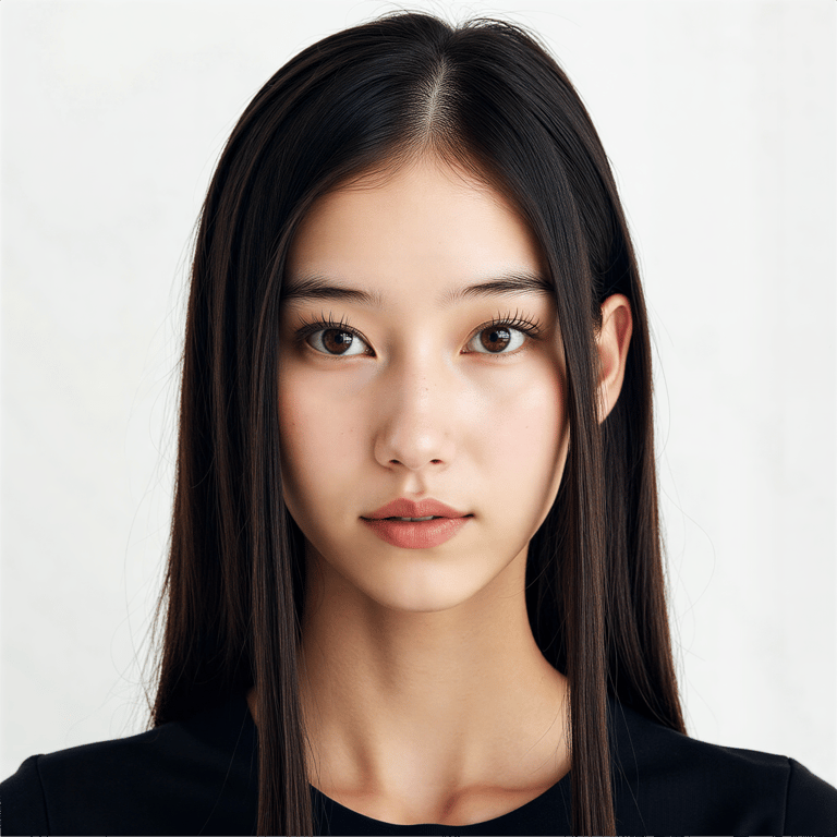 A highly detailed HDR passport-style portrait of a young woman in her mid-20s, c