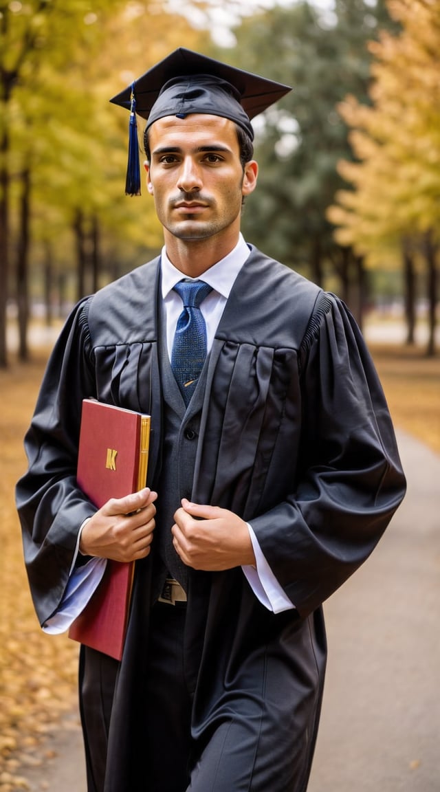 Graduate man in regalia, capturing gratitude and achievement.