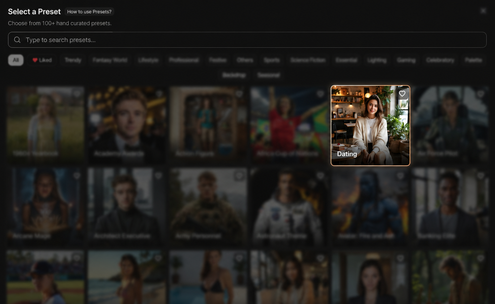 Dating preset selection