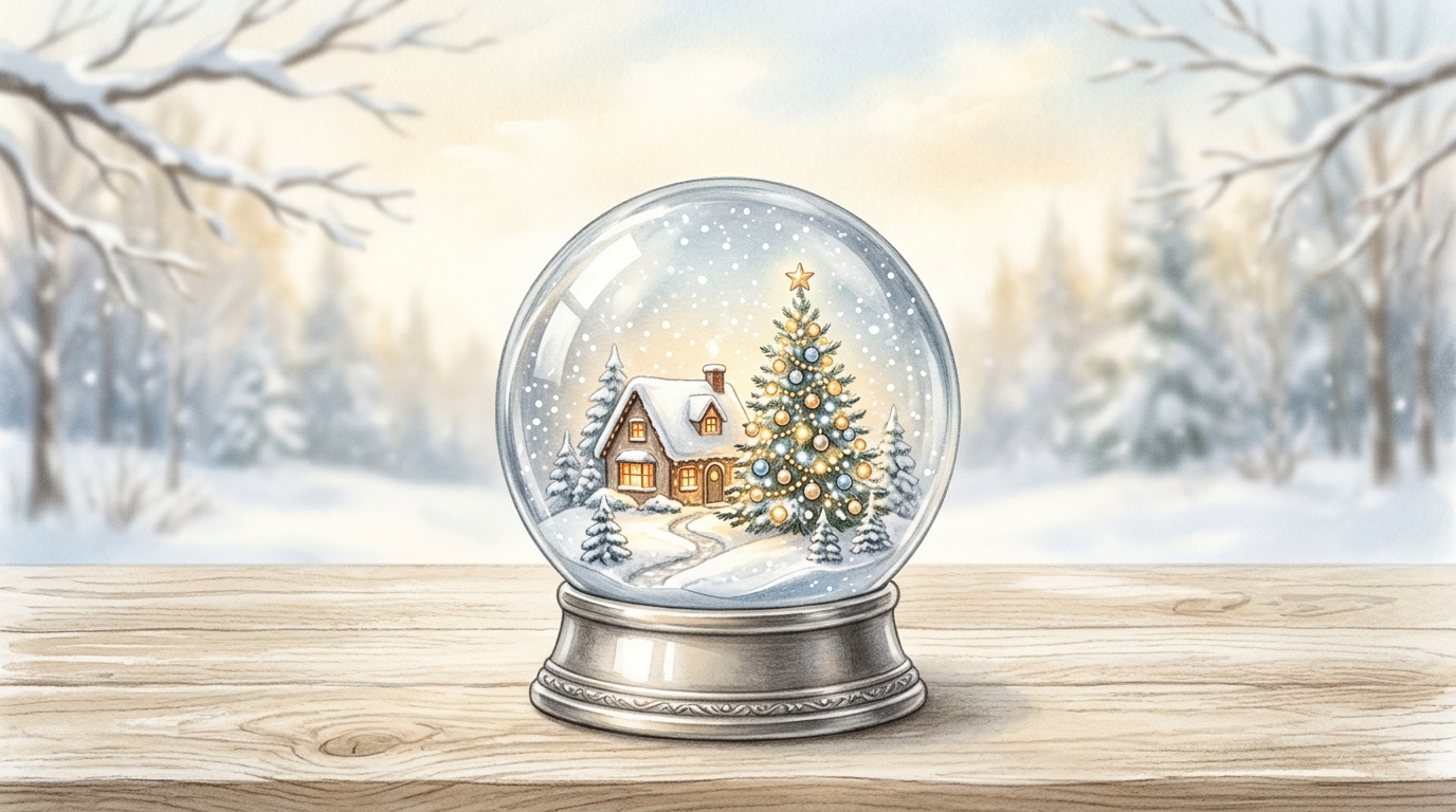Storybook snow globe Christmas card design