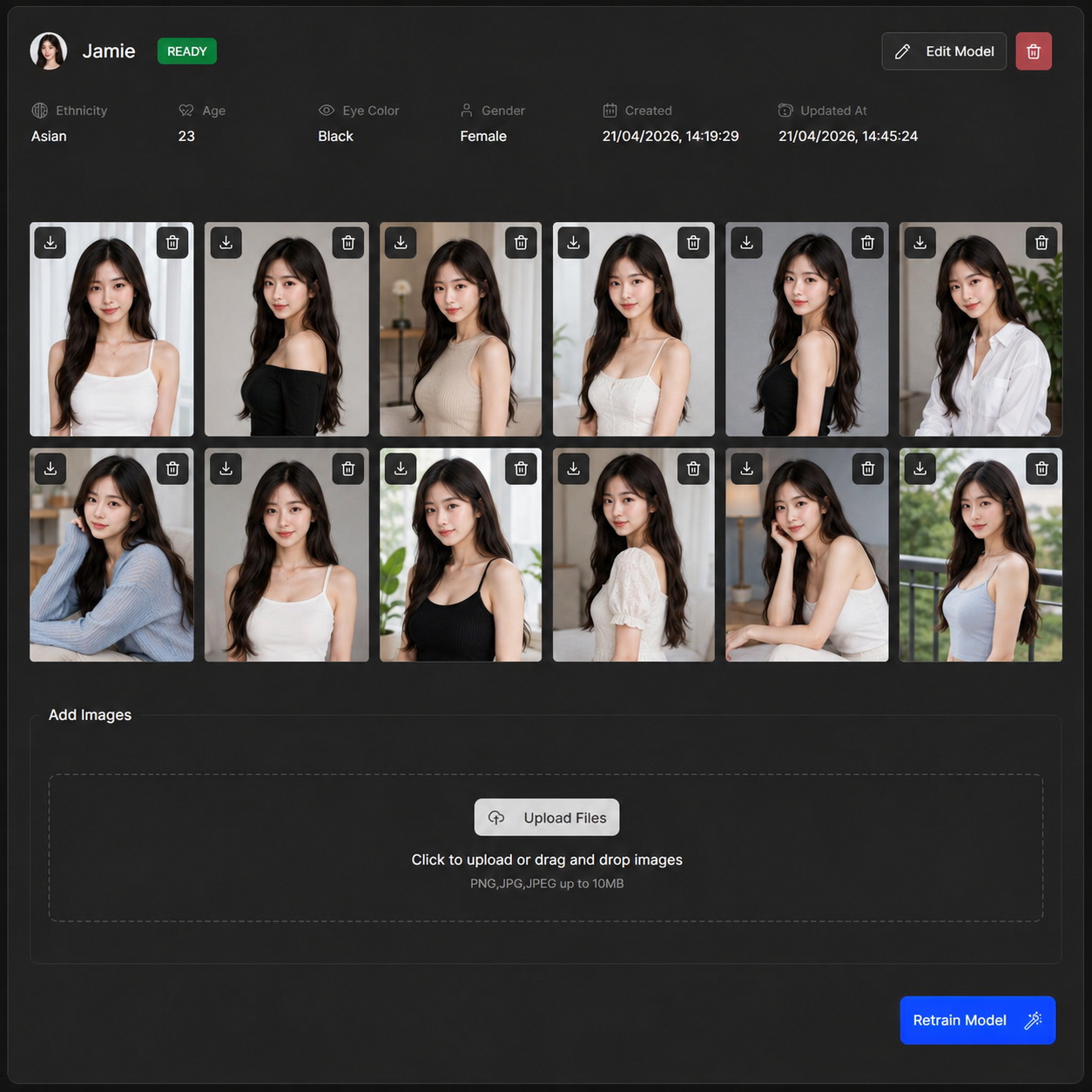 Personal AI Model upload interface