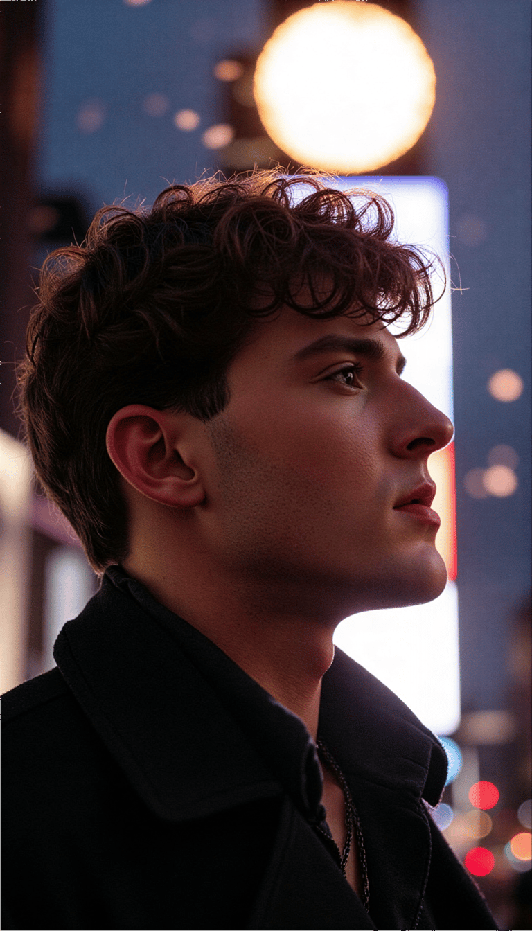 A hyper-realistic New Year image of a man watching the Times Square ball drop, g