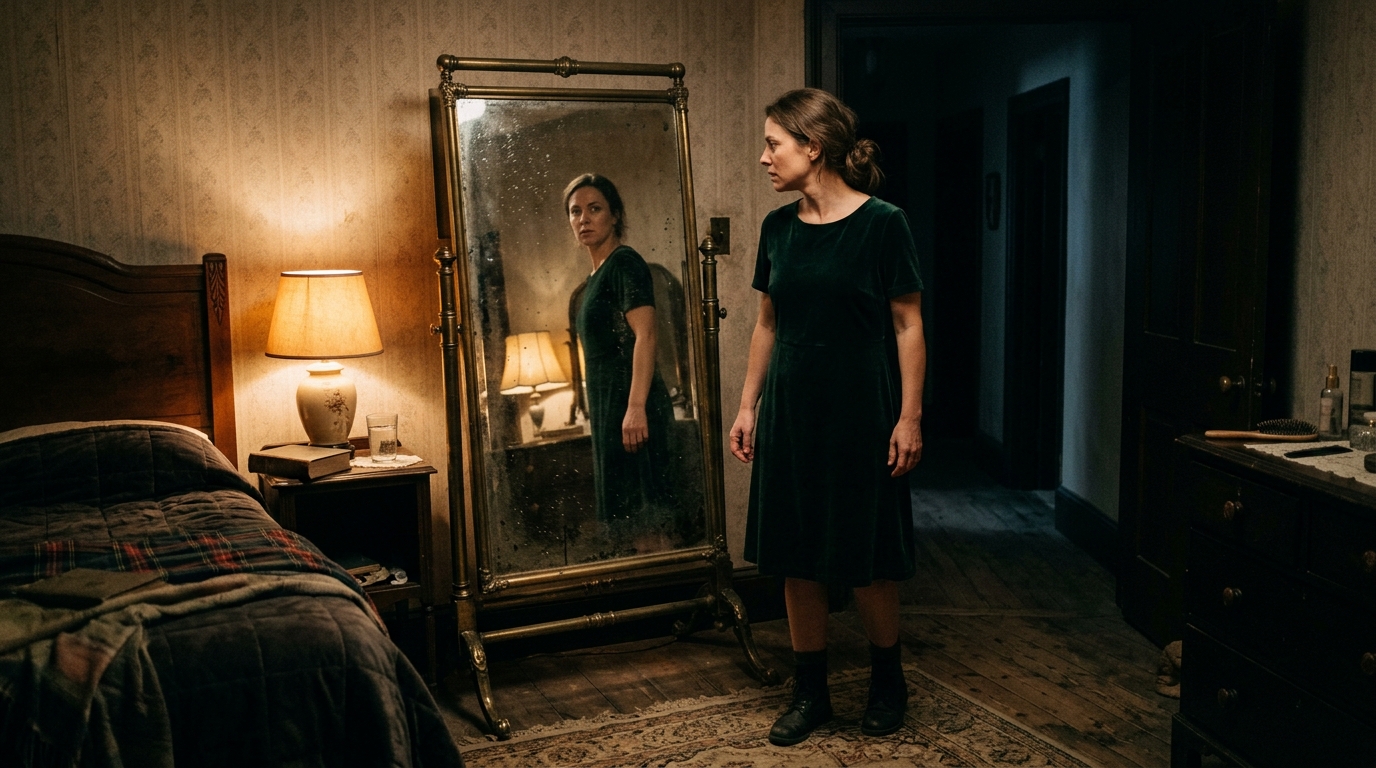 Haunted mirror Halloween photoshoot scene