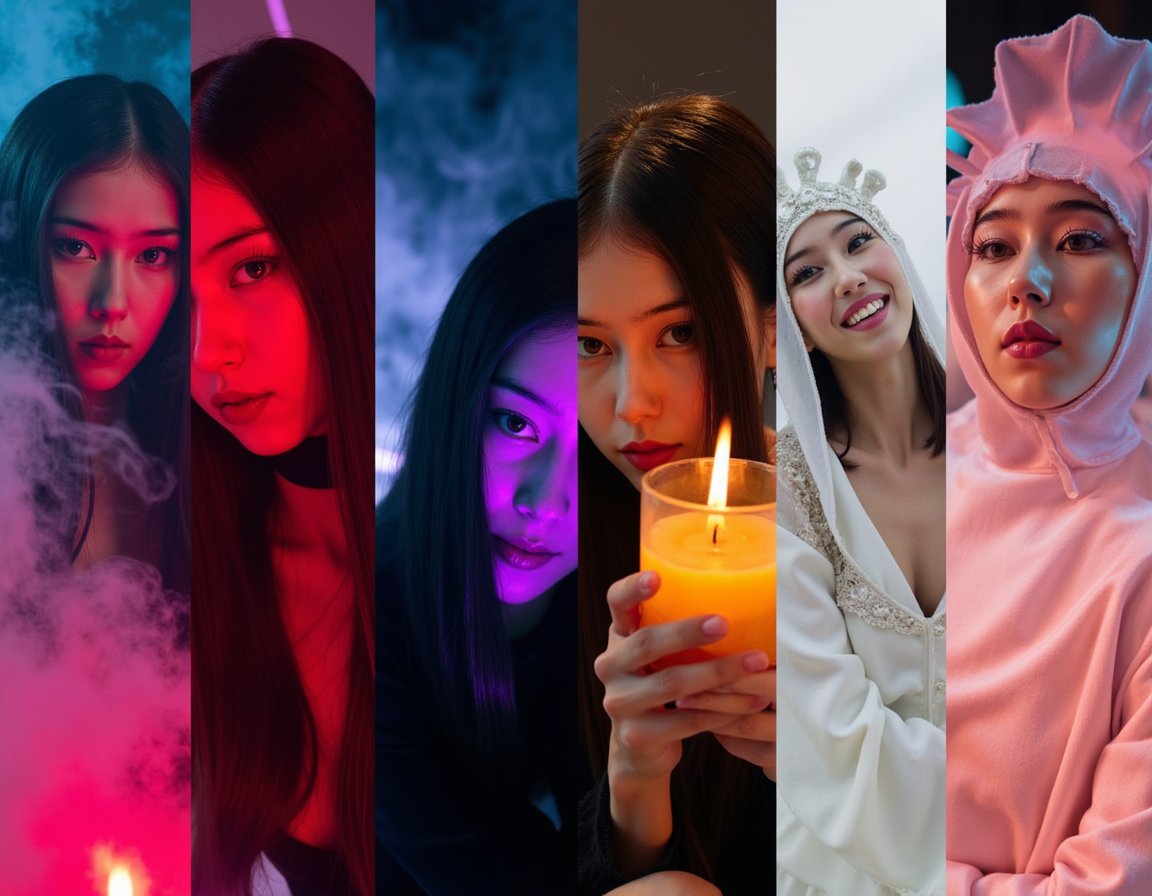 collage of 4 halloween ai portraits showing emotion diversity — (1) gothic woman