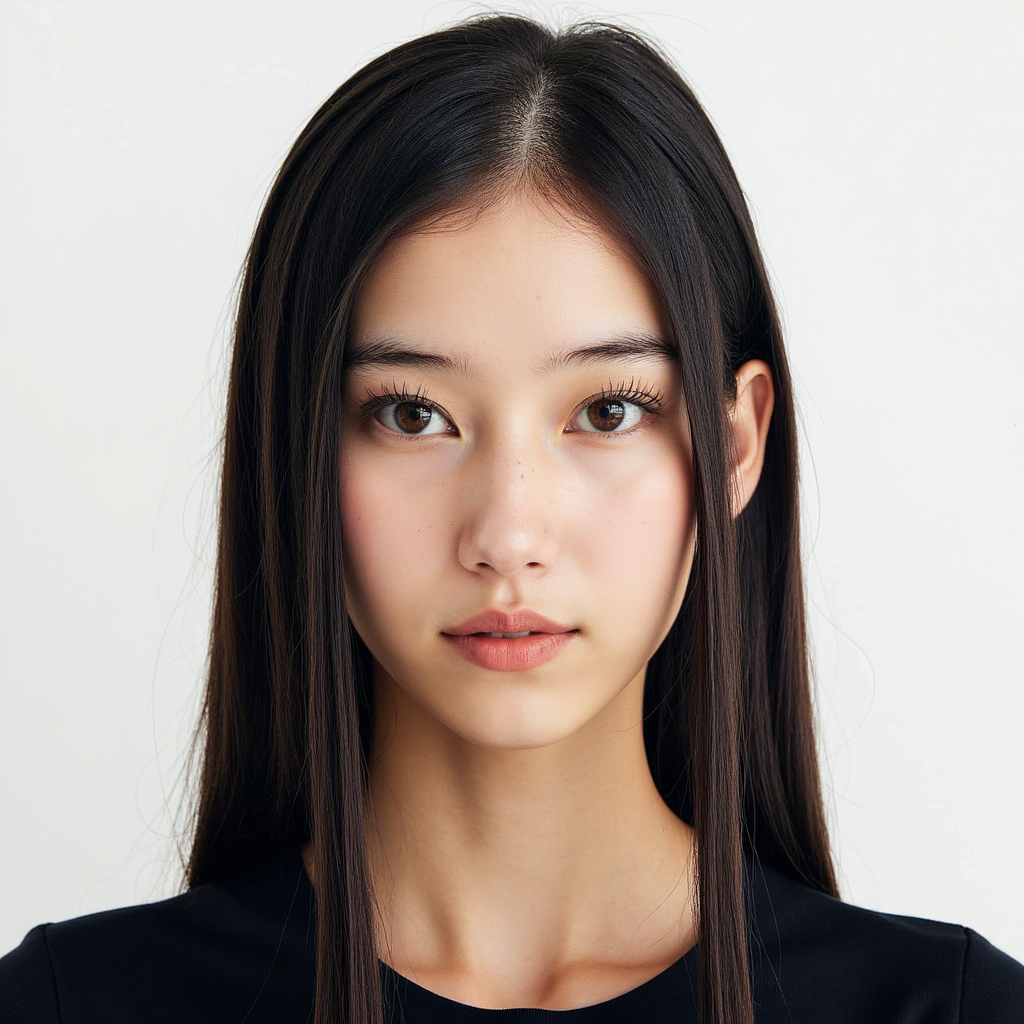 A highly detailed HDR passport-style portrait of a young woman in her mid-20s, c