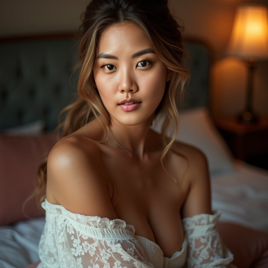 Create a bespoke headshot of a woman that reflects her personal brand and style. She is styled in soft, feminine tones or bold, dynamic settings, with expressive looks that convey her personality. The image should balance approachability with high-quality allure