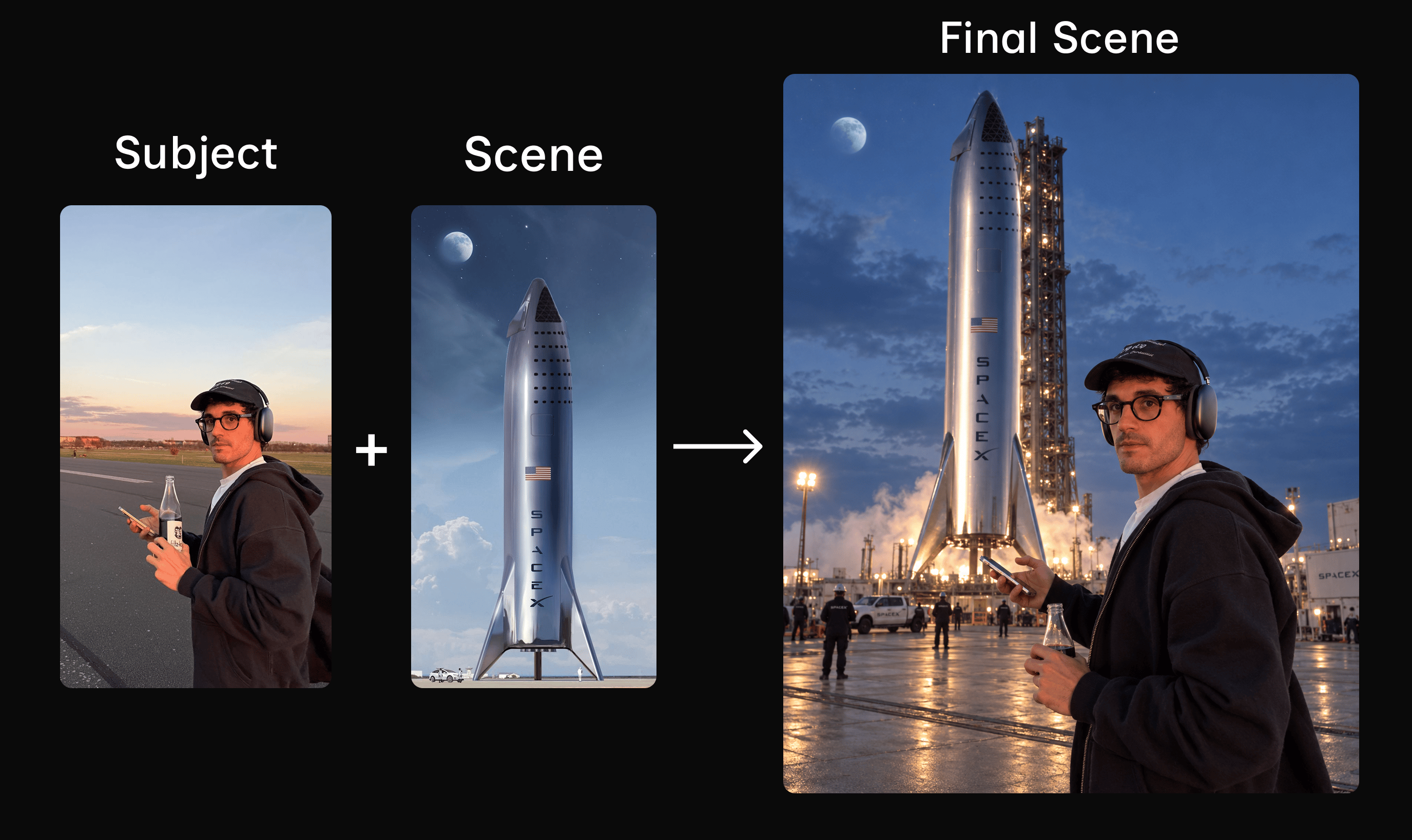 Person placed into a rocket scene