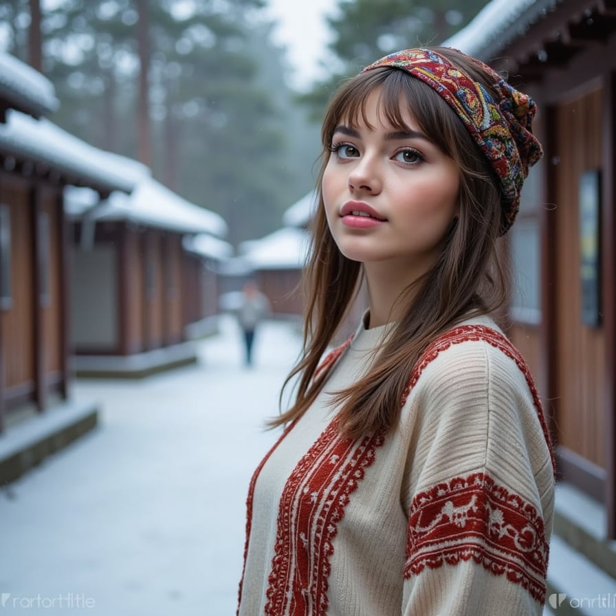 woman posing in a ghibli studio produced movie theme