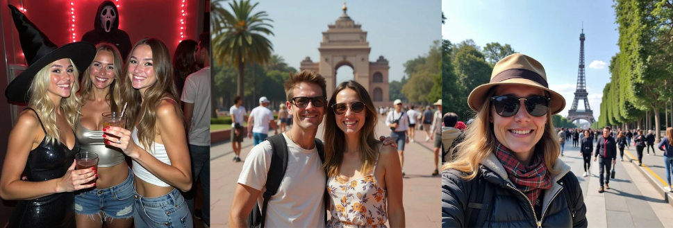 Photos showing groups of people where no single face is dominant