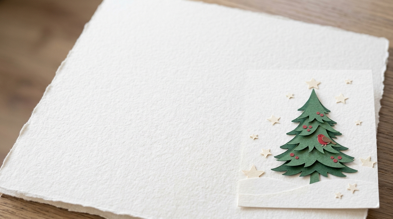 Minimal Nordic paper-cut Christmas tree card design