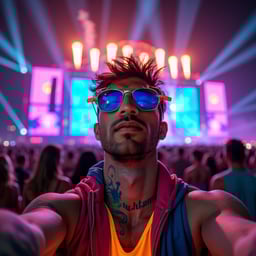 Get ready to rock with our Music Festival AI generated images. Create electrifying photos with our AI powered headshots and experience the music scene.